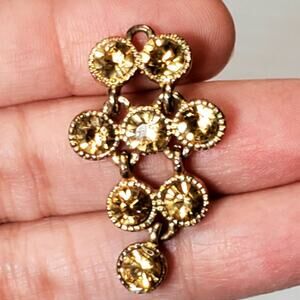 Topaz Rhinestone Gold Tone Dangle Pendant 1.5"